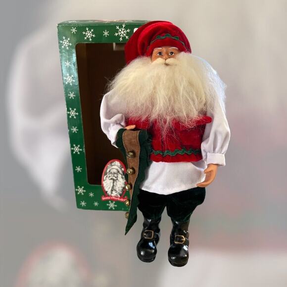 Santa From Santa’s Workshop Red Hat Black Boots White Beard and Mustache Bells - Picture 1 of 4